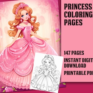 Princess Coloring Pages, Fairy Tale Coloring, Royal Coloring, Barbie, Printable, Instant Download PDF, Coloring Download, Kids Coloring Book