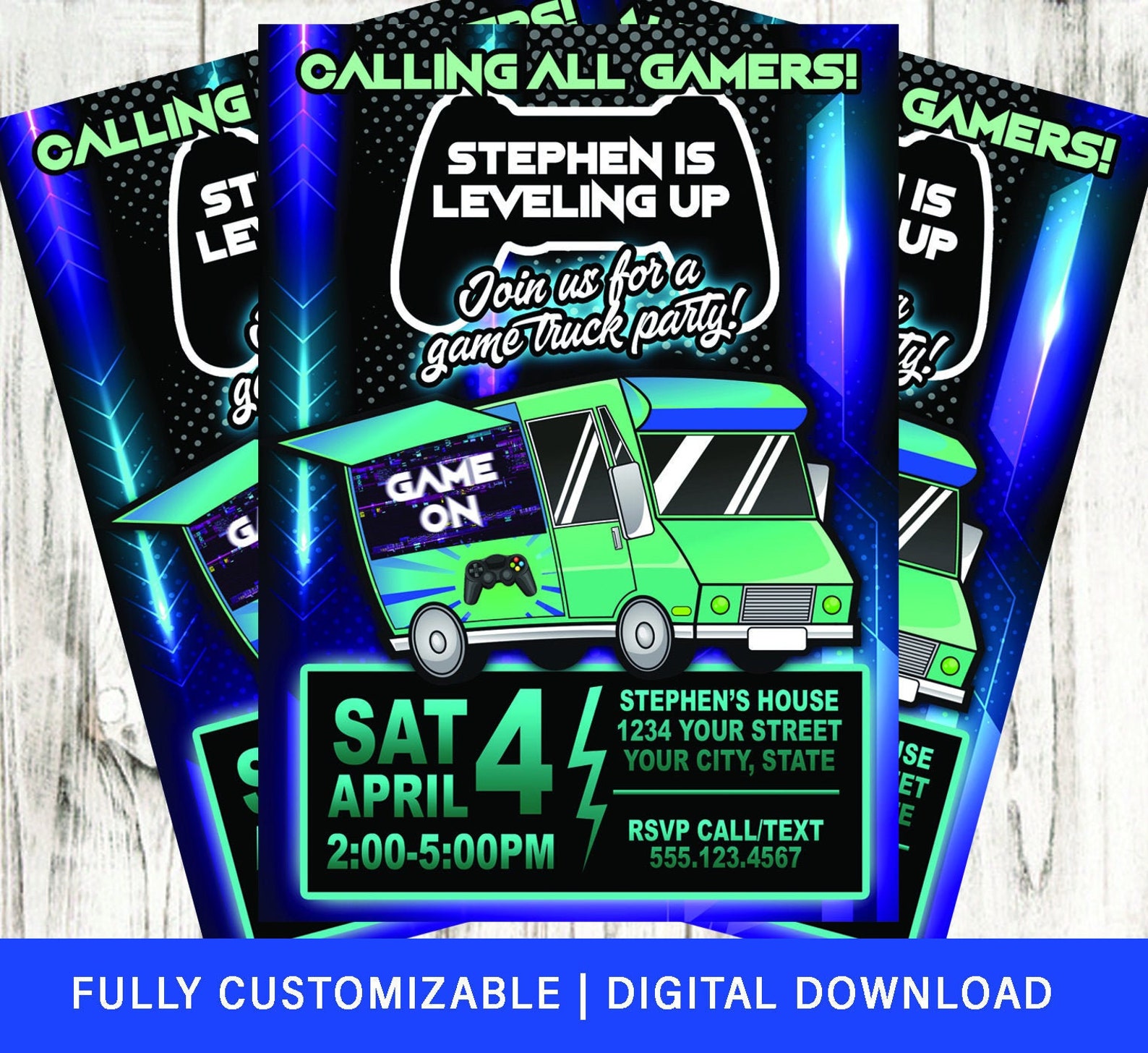 Video Game Truck Birthday Party Invitation Game Truck Party Etsy Video Game Truck Birthday Party Invitation Game Truck Party Etsy