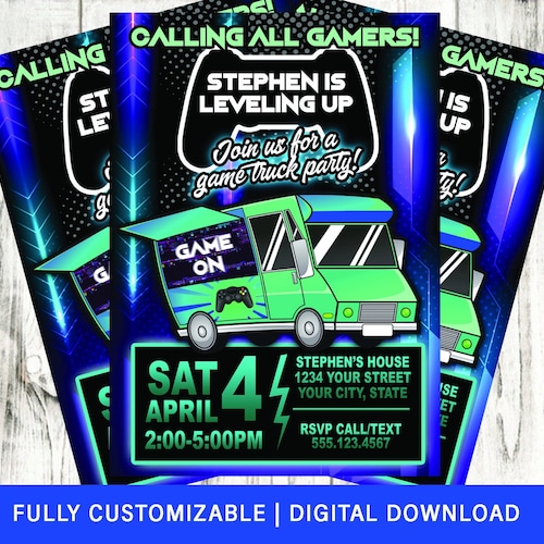 Video Game Truck Birthday Party Invitation Game Truck Party Etsy