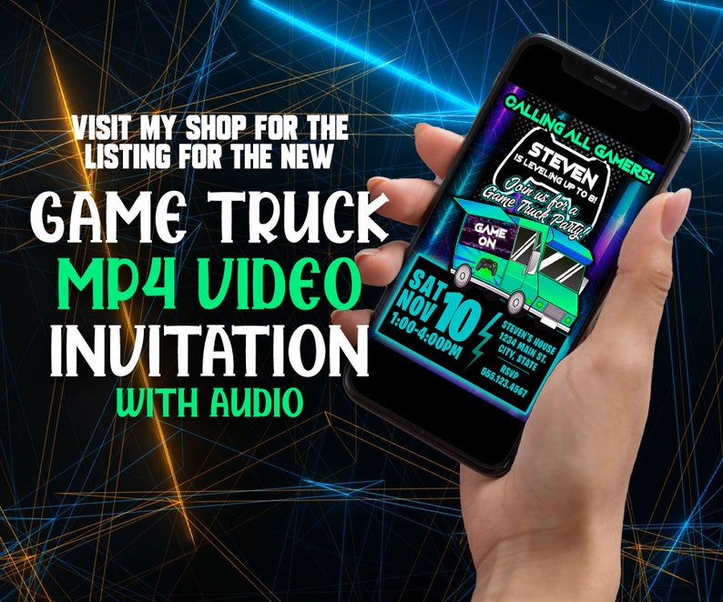 Video Game Truck Birthday Party Invitation Game Truck Party Etsy