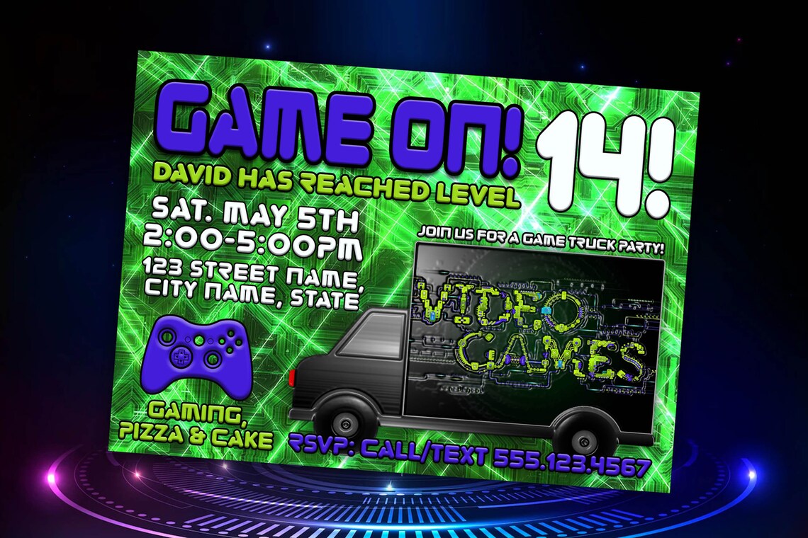 Game Truck Birthday Party Invitation, Game Truck Invitation, Video Game