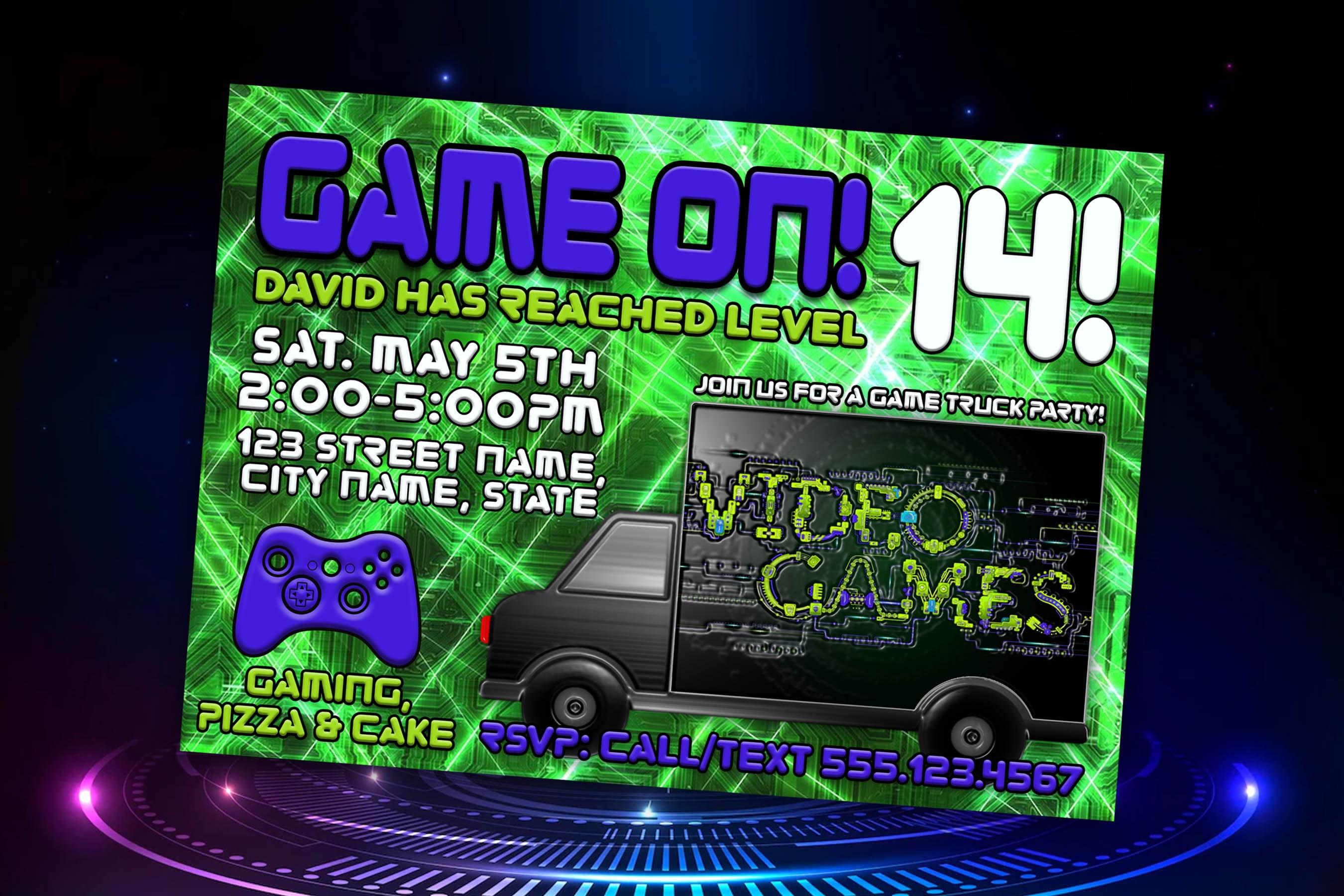 Game Truck Birthday Party Invitation, Game Truck Invitation, Video Game