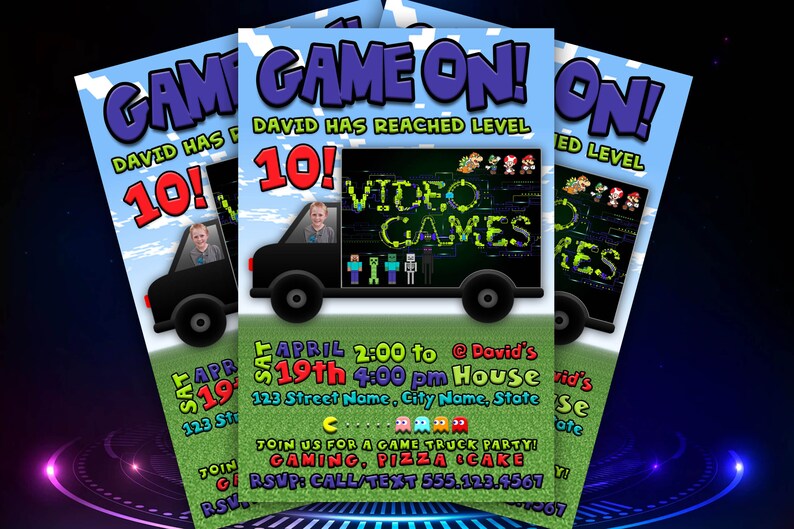 Game Truck Birthday Party Invitation Video Game Birthday Etsy