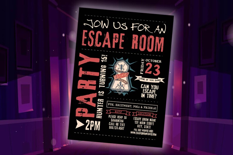 Escape Room Birthday Invitation, Escape Room, Puzzle Room Birthday