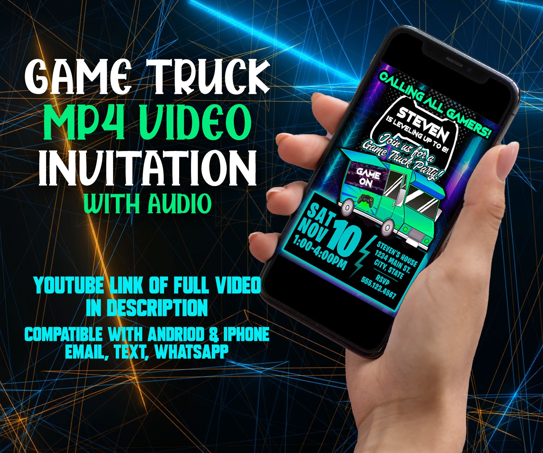 VIDEO/AUDIO INVITATION: Video Game Truck Birthday Party Invitation