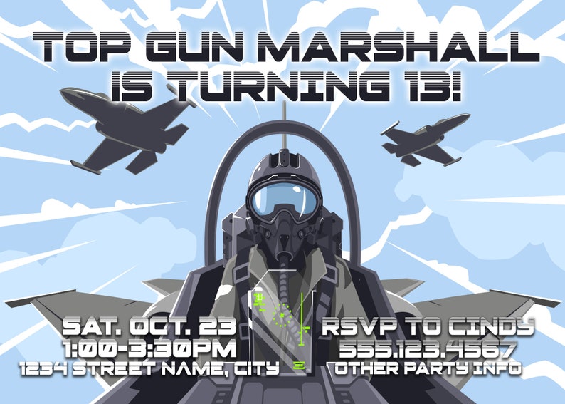 Top Gun Party Invitation, Top Gun Birthday, Fighter Jet Birthday Party