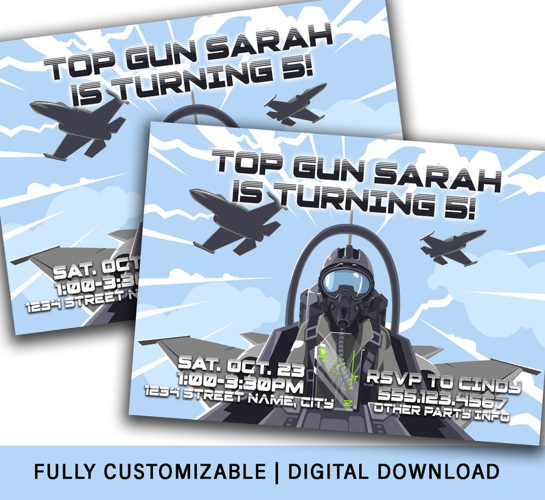 Top Gun Party Invitation, Top Gun Birthday, Fighter Jet Birthday Party