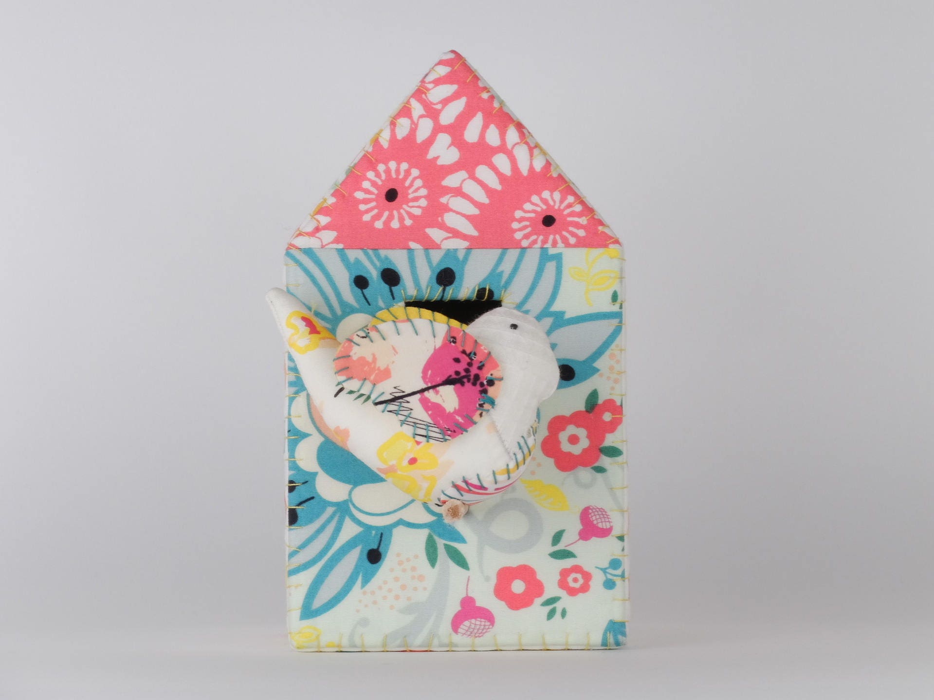 Maison Oiseau Mural, Décoration d'intérieur en Tissu, avec Petit Oiseau, à Accrocher Au Mur, Tissus 