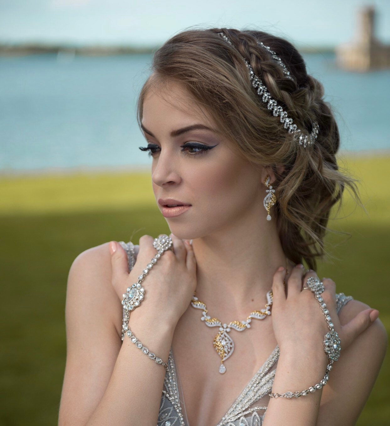 Gold Diamanté Hair Chain Headpiece 