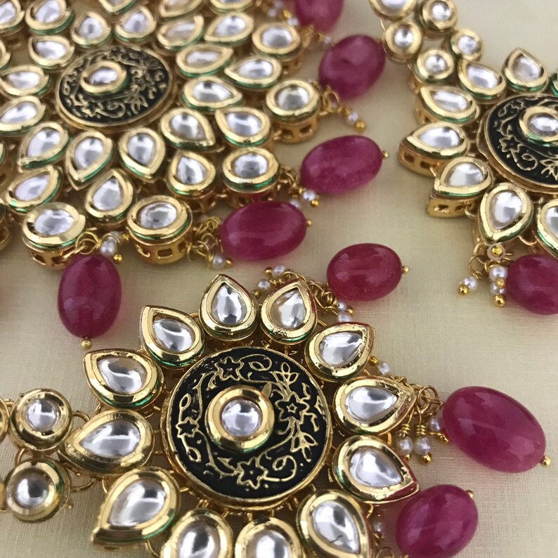 Gold kundan necklace earrings set indian bridal Pakistani style jewellery