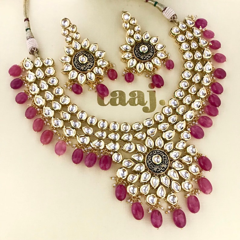 Gold kundan necklace earrings set indian bridal Pakistani style jewellery
