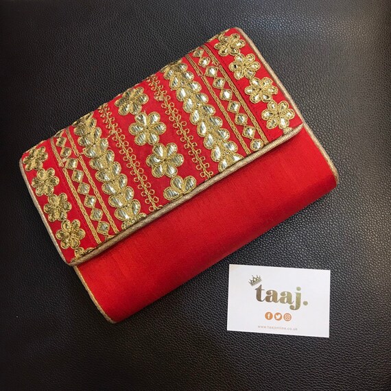 red evening clutch