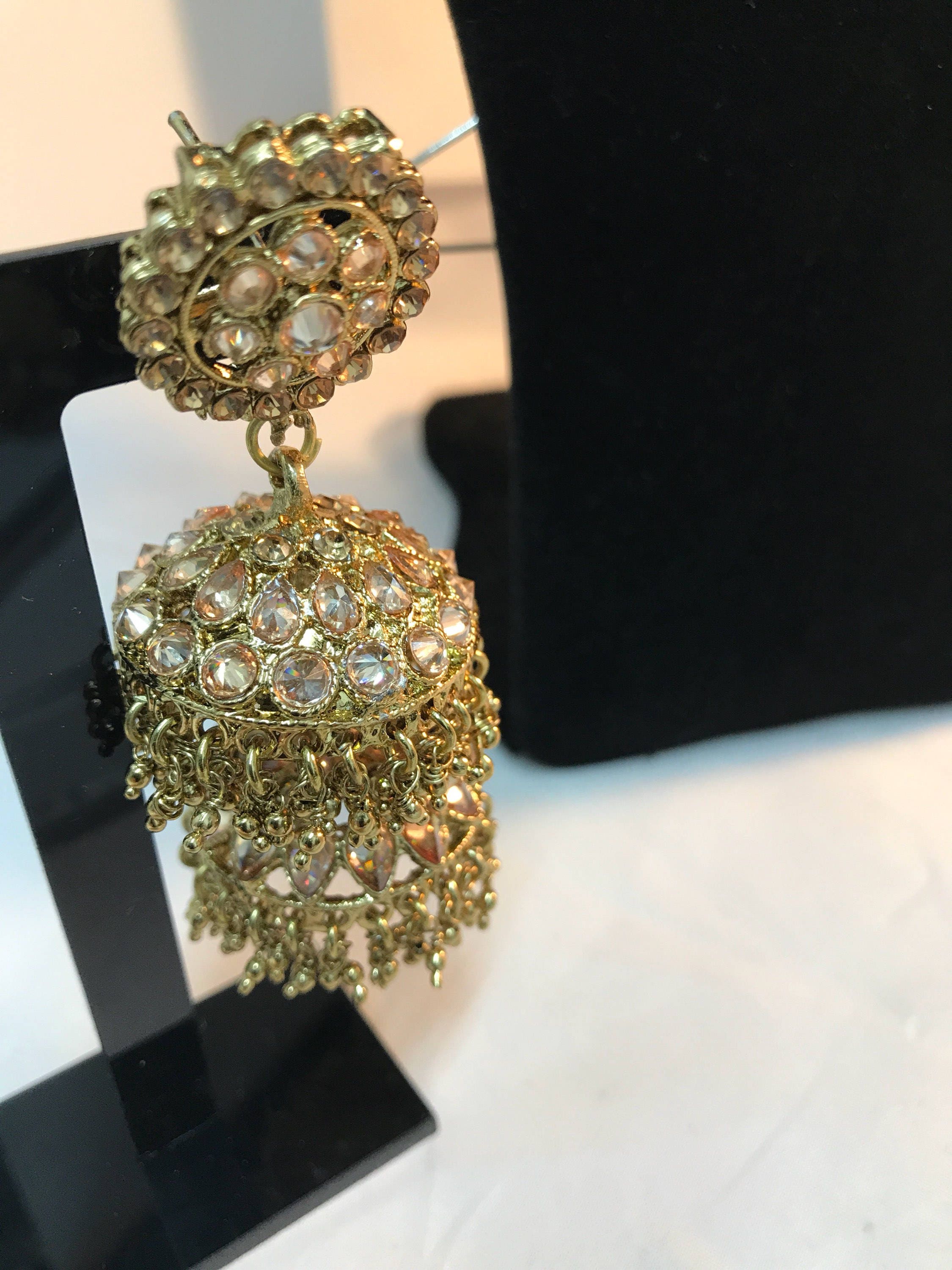 Jasmine Antique gold zirconia jhumka earrings