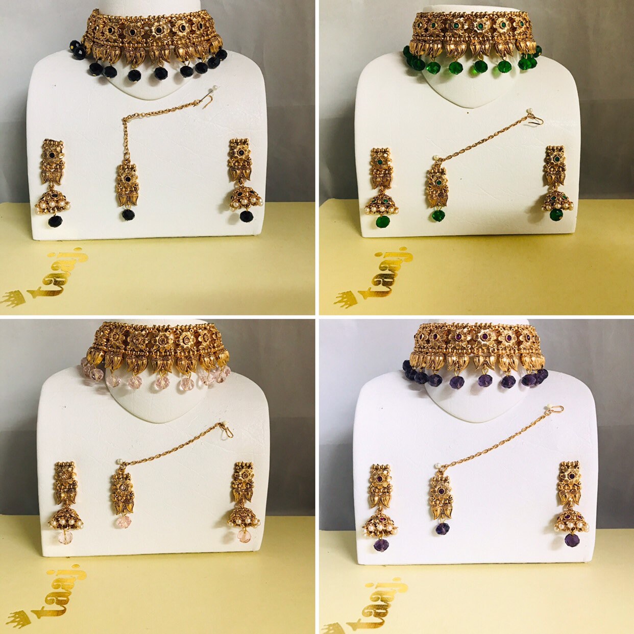 Gold Black Green Pink Violet Choker 