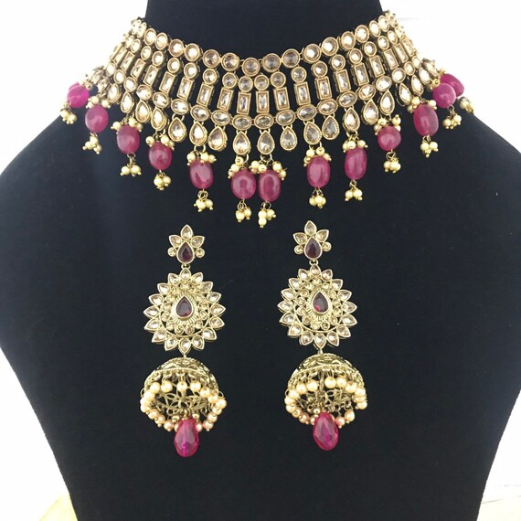 Antique Gold Rani Pink Choker and 