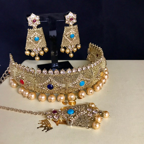 Gold Zirconia Multi Colour Choker 