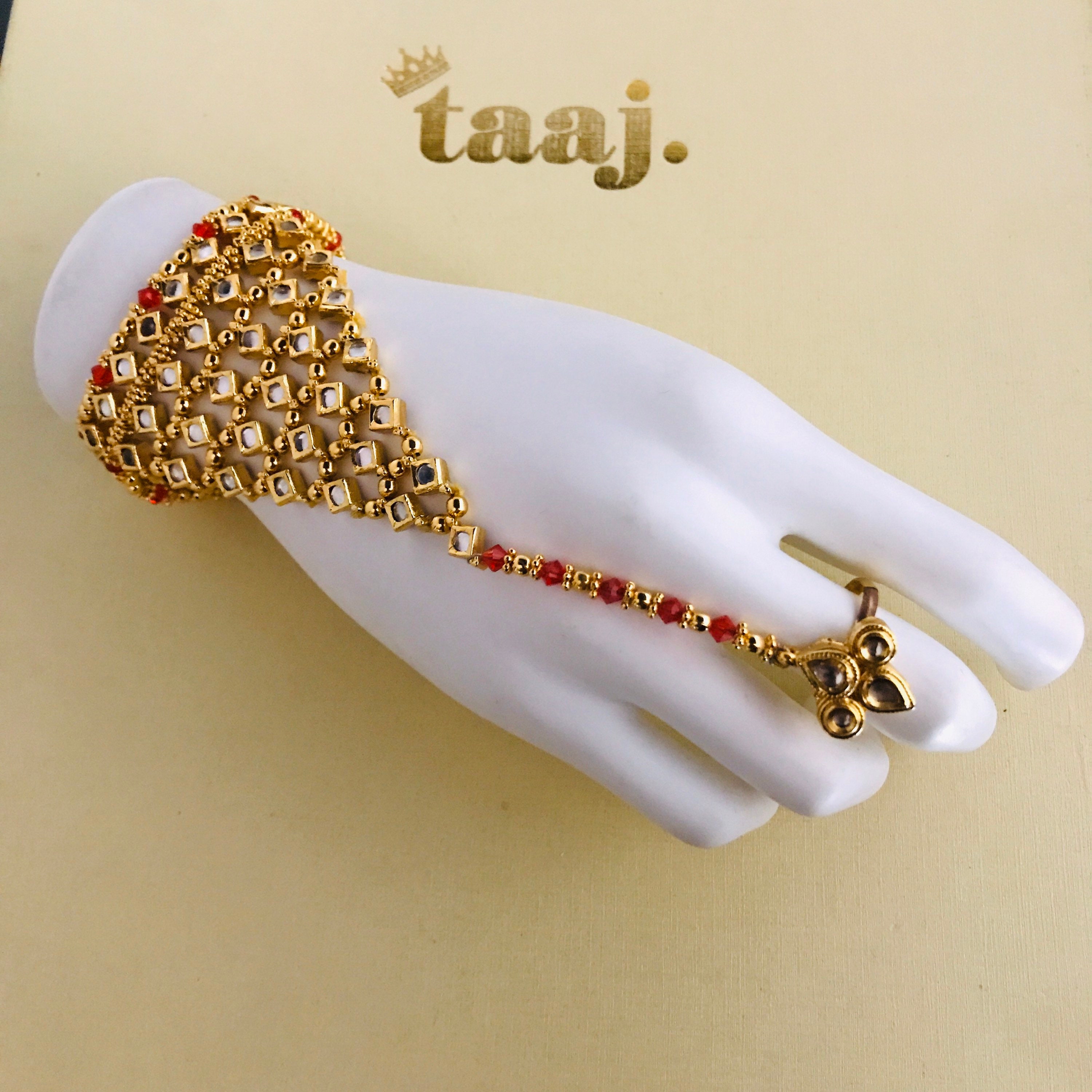 Indian Stylish Gold Plated White Hath Phool Pearl Hand Bracelet Kundan Set  | eBay