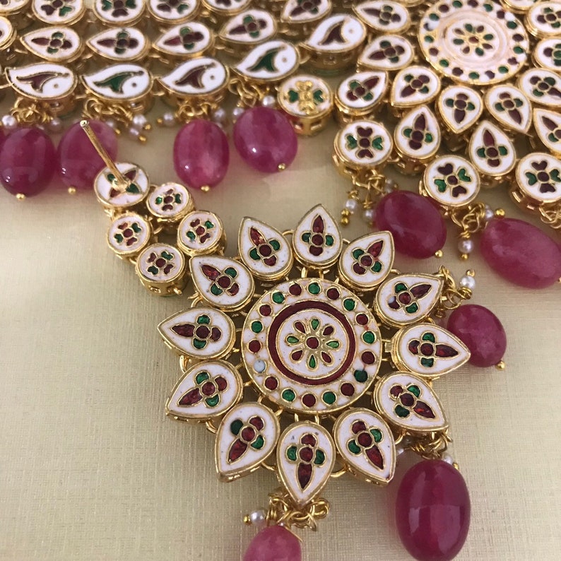 Gold kundan necklace earrings set indian bridal Pakistani style jewellery