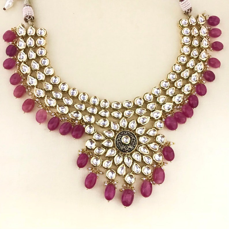 Gold kundan necklace earrings set indian bridal Pakistani style jewellery