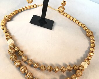 Faux Gold and Pearl Mala Necklace and 