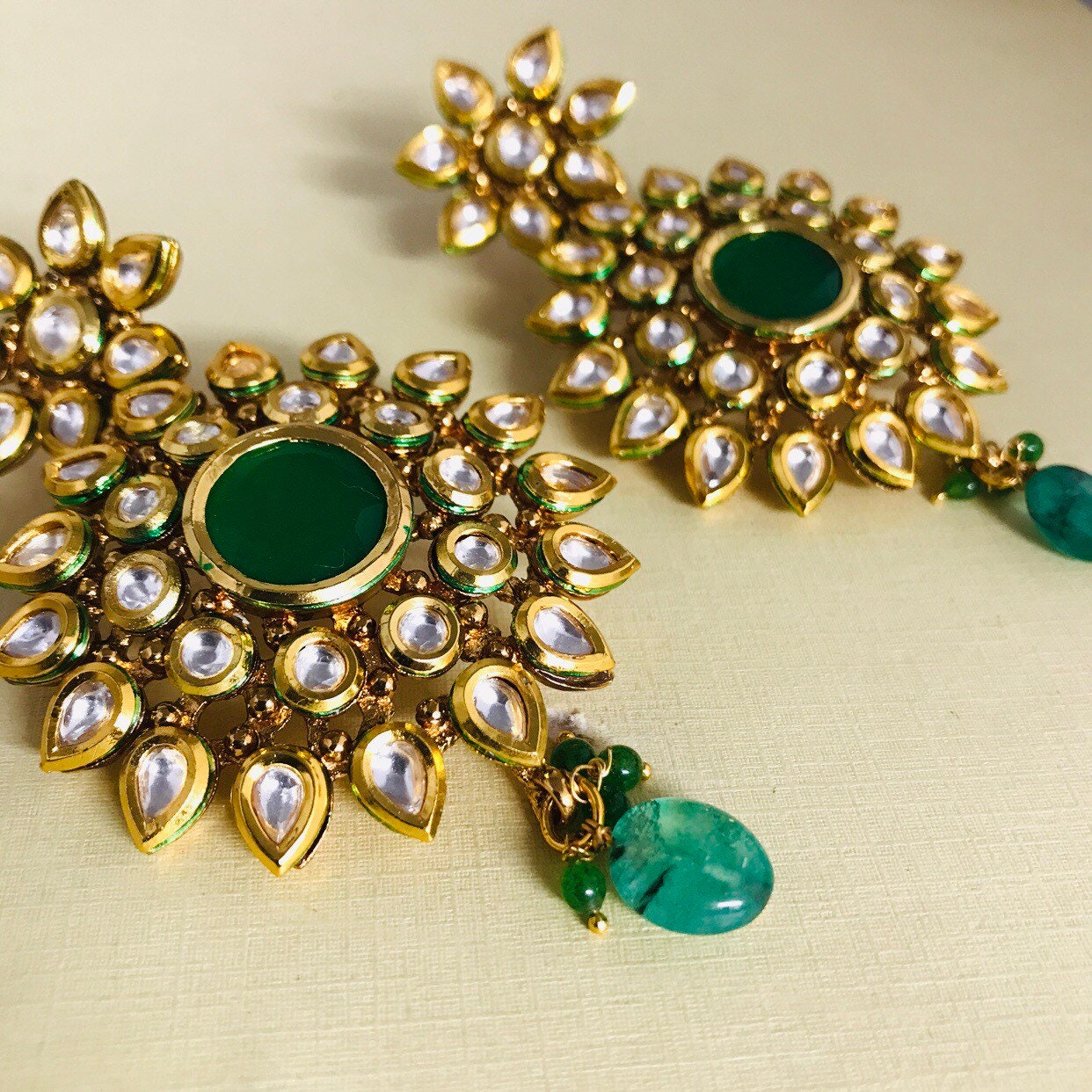 Meesha Gold ruby green kundan earrings large statement indian Pakistani ...