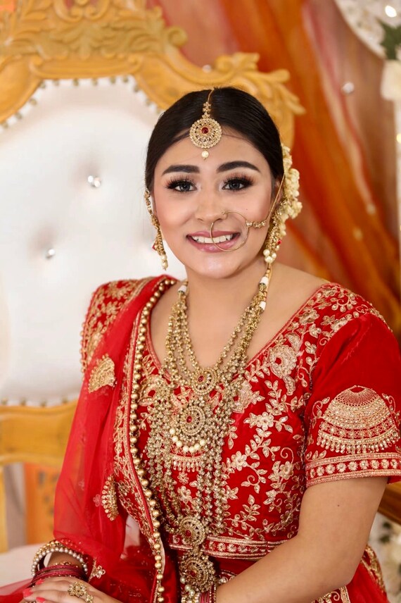 New Indian Pakistani Bengali Bridal Jewellery Choker Earrings Tikka Jhummar Set 