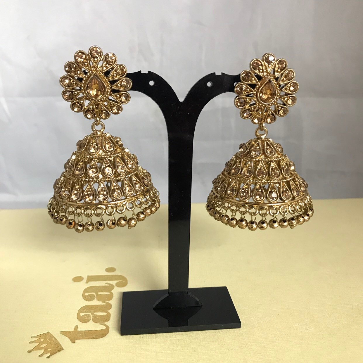 Heer Antique gold jhumka earrings polki kundan indian bridal Pakistani ...