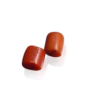 Antique Tibetan Red Coral Pair Beads: 8 mm, Barrel Shape