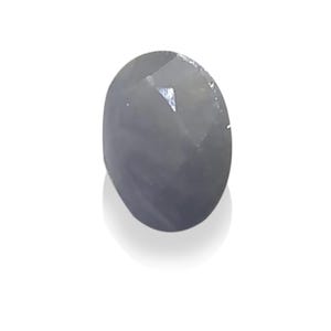 May include: A round, light blue gemstone with a faceted cut.