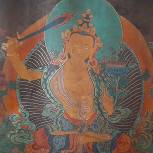 Genuine Old Tibetan Thangka, Lord MAJHUSHRY Thangka, From Tabo Monastery, Traditional Tibetan Buddhist Item, Original Condition
