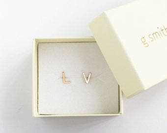 14k solid gold letter studs, Initial Earring, personalized gold earrings, gold letter earrings, gold monogram earrings, bridal gift 6mm 4mm