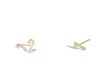 14k Solid Gold Number Studs, Number Earrings, Number Studs, Wedding Gift, bridal gift, Personalized Gold Gift, Tiny Gold Earrings, real gold