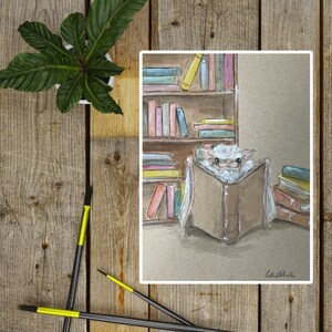 Bat Art Print, Bat Lover Print, Cottaegcore Print, Goblincore Print, LIbrary ARt, Art Print, Gouache Art