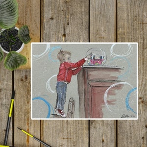 Seamonkey Art, Kids Art, Kids Decor, Imagination Prints, Art Print, Gouache Print