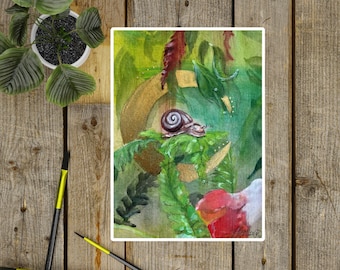 Snail Print, Snail Art, Snail Lover, Botanical Art, Art Print, Gouache Print