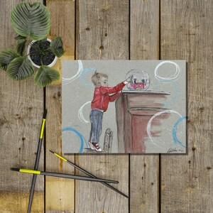Sea Monkey Art, Kids Painting, original Art, Gouache Painting
