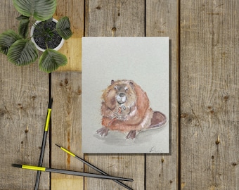Beaver Painting, Wildlife art, Plumber Art, Gift for Plumber, original Painting