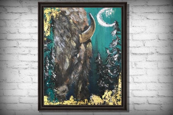 Natur Kunst Bison Geschenk Wand Kunst Leinwand Papier Acryl Etsy