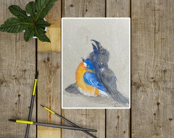 Baby Bird Print, Bird Art, Crow Print, Art Print, Gouache Art