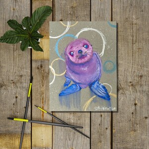 Baby Zeehond, Gouache Schilderij, Dierlijke Kunst, Originele Kunst