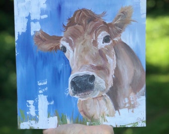 Cow 8x8 Postcard Nature Art Bovine Wall Hanging Farm Animal Print Portrait