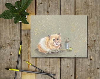 Hamster Art, Hamster Painting, Gouache Painting, Animal Art, Original Art