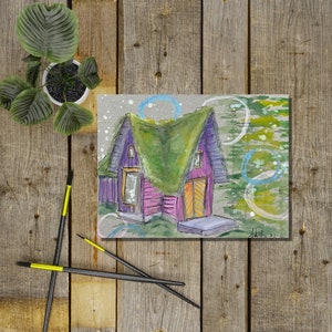 Cottage Art, Cottagecore, Mystical Painting, magical art, original Art, Gouache Painting