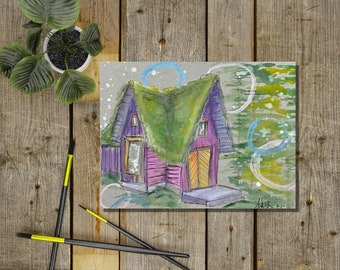 Cottage Art, Cottagecore, Mystical Painting, magical art, original Art, Gouache Painting