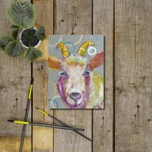 Goat Painting, Goat Art, Farm Animal Painting, Cottagecore, original Art, Gouache Painting