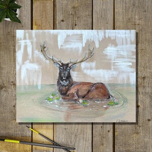 Mystical Deer Painting, Stag Art, Wildlife Art, Cottagecore, Mushroomcore, original Art, Gouache Painting