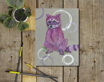 Wasbeer Kunst, Wildlife Schilderij, Cottagecore, originele Kunst, Gouache Schilderij