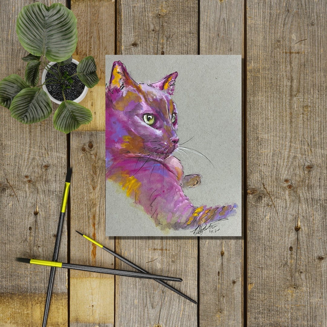 Cat Art Feline Painting Custom Cat Art Original Art Etsy