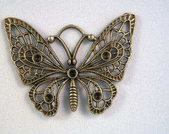 Grand pendentif  papillon breloque bronze