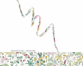 Cordon Liberty Field Flowers Primevère  x 50 cm  , Liberty Tana Lawn pour bracelet , bijoux, couture...